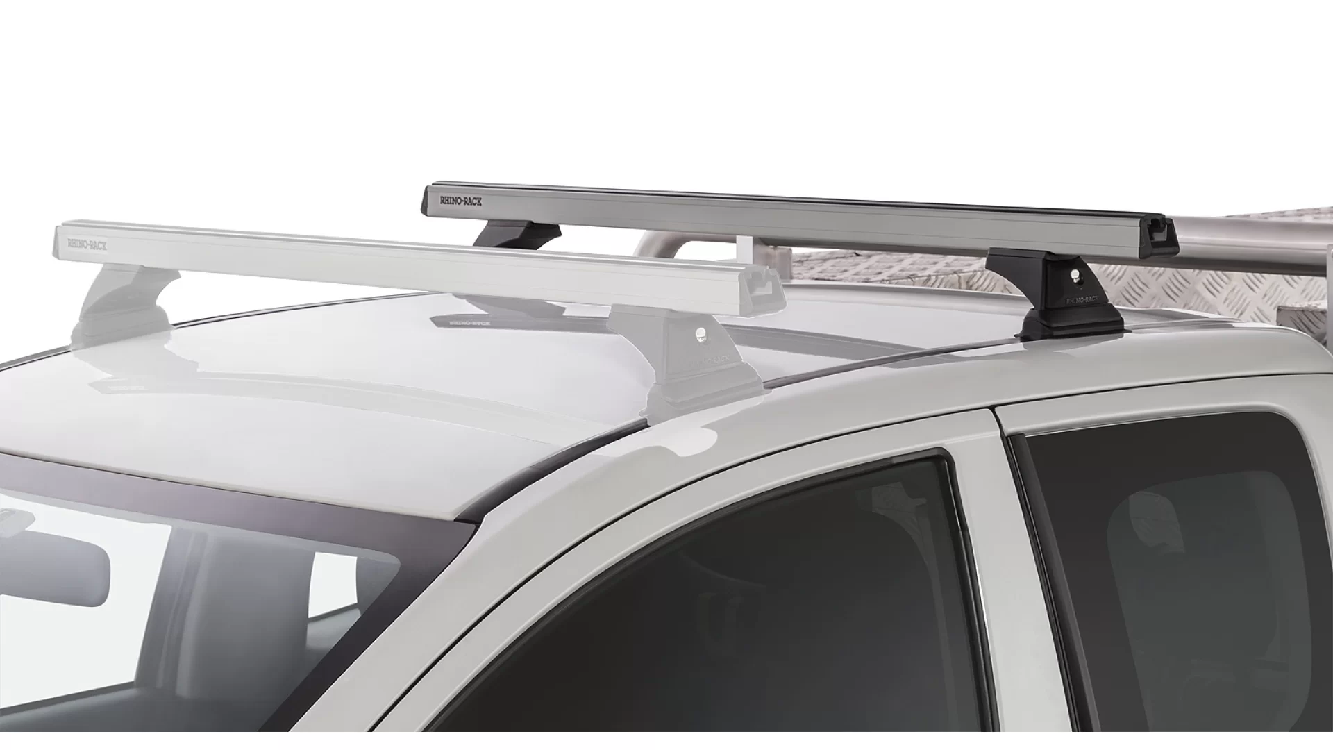 Rhino Rack JA8811 Heavy Duty RLT600 Ditch Mount Silver 1 Bar Roof Rack (Rear) for Mitsubishi Triton MQ-MR Extra Cab Ute with Bare Roof (2015 onwards) - Factory Point Mount