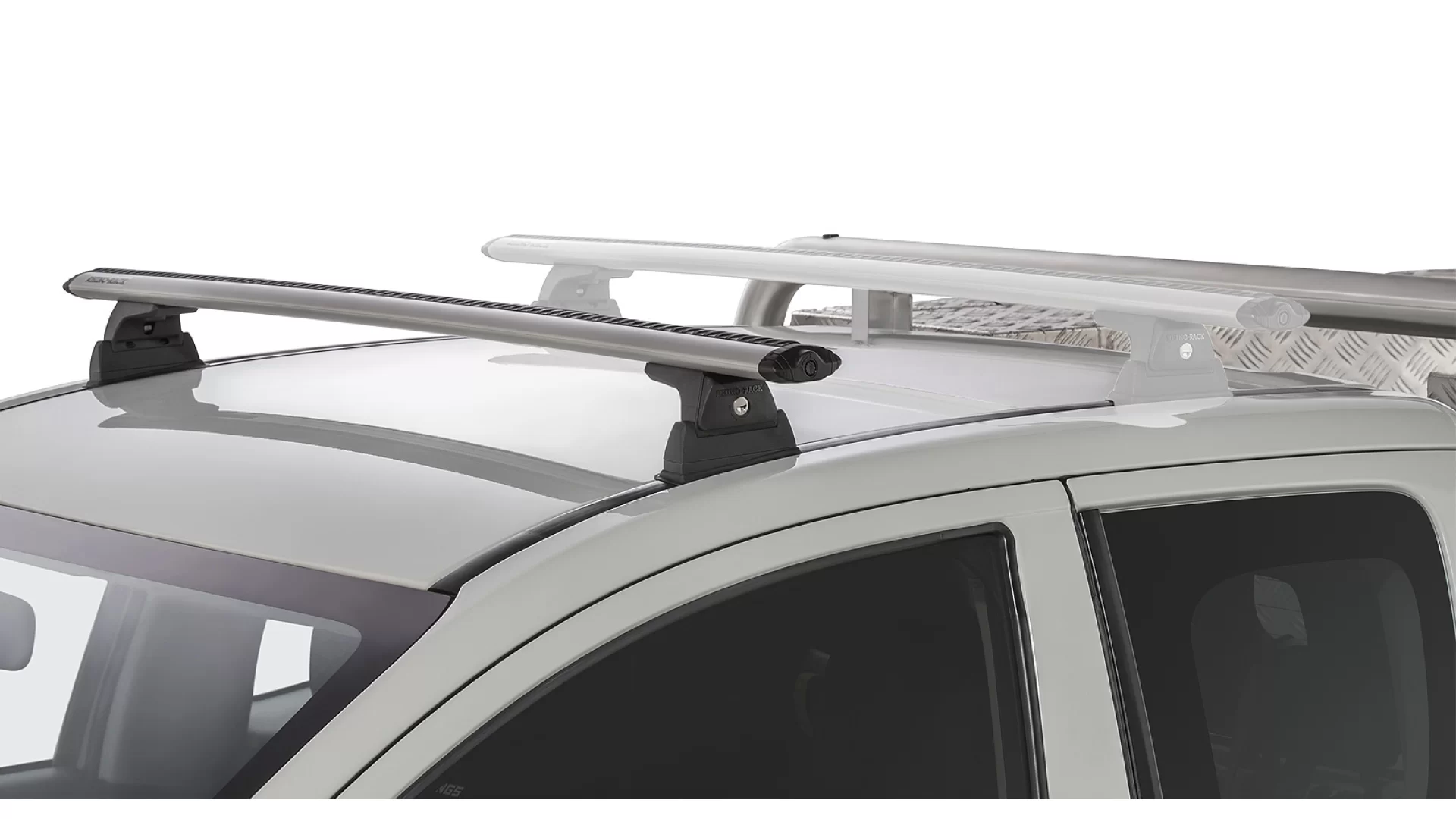 Rhino Rack JA8805 Vortex RLT600 Ditch Mount Silver 1 Bar Roof Rack (Front) for Mitsubishi Triton MQ-MR Extra Cab Ute with Bare Roof (2015 onwards) - Factory Point Mount