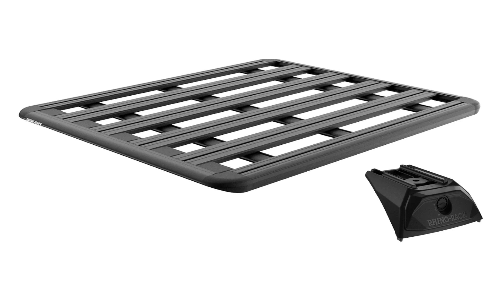 Rhino Rack JC-03560 Pioneer 6 Platform (1800mm x 1430mm) with RX300L legs for Jeep Wrangler JK Unlimited 4dr SUV with Rain Gutter (2007 to 2019) - Custom Point Mount