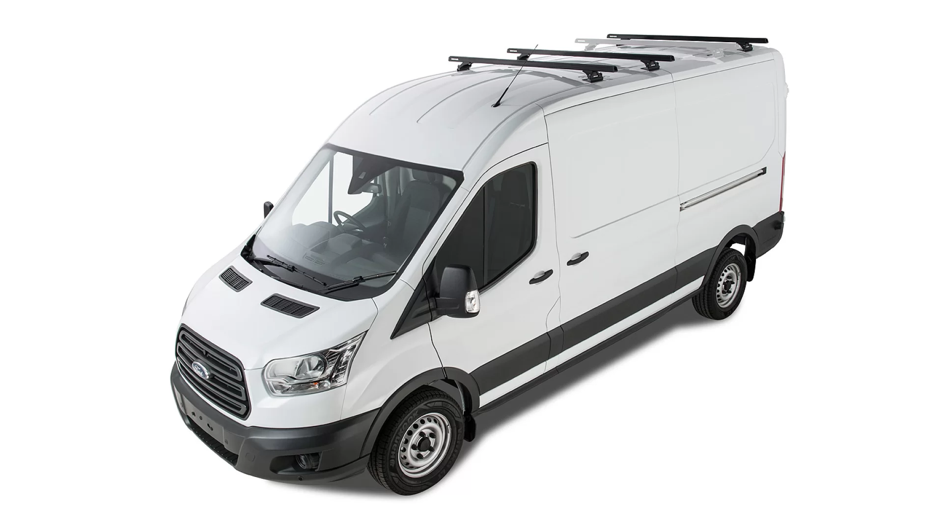 Rhino Rack JA6339 Heavy Duty RLTP Black 3 Bar Roof Rack for Ford Transit L3H3 (V) 4dr LWB High Roof with Factory Mounting Point (2014 onwards) - Factory Point Mount