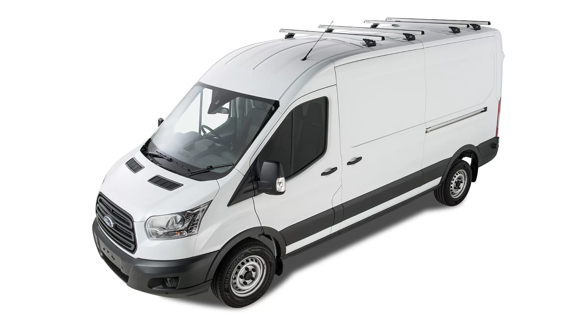 Rhino Rack JA6342 Heavy Duty RLTP Silver 4 Bar Roof Rack for Ford Transit L3H3 (V) 4dr LWB High Roof with Factory Mounting Point (2014 onwards) - Factory Point Mount