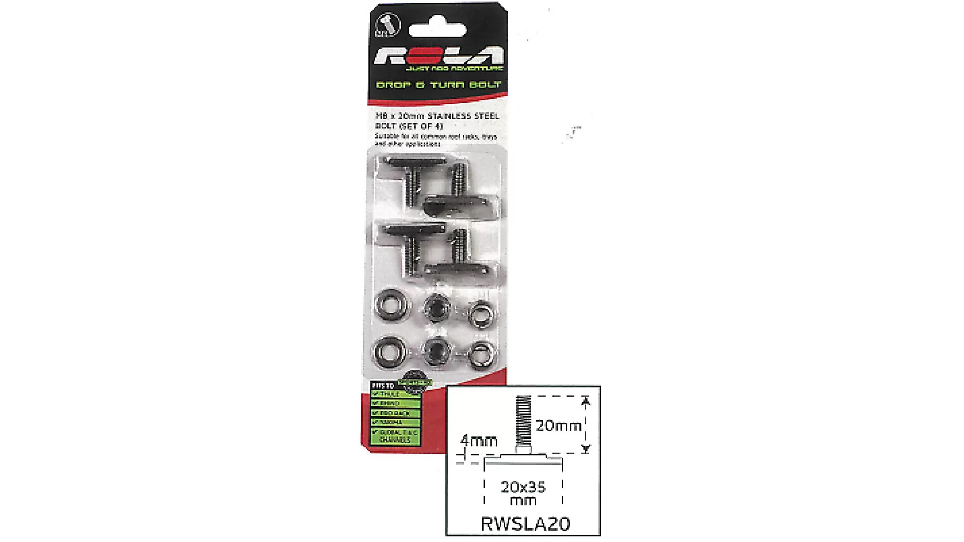 ROLA M8X20 DROP AND TURN CHANNEL BOLT SET RWSLA20