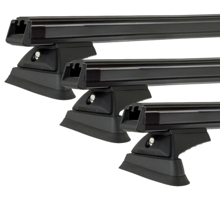 Rhino Rack JC-03478 Heavy Duty RX300L Black 3 Bar Rhino-Rack Backbone Roof Rack for Jeep Wrangler JK Unlimited 4dr SUV with Rain Gutter (2007 to 2019) - Custom Point Mount