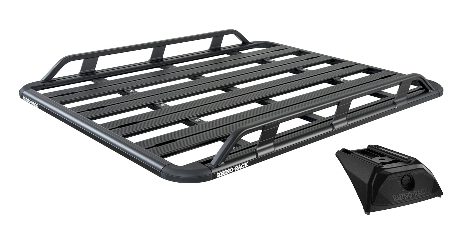 Rhino Rack JC-02636 Pioneer Tradie (1528mm x 1236mm) for Jeep Grand Cherokee WK2 Steel Rails (Silver & Black Rails) 5dr SUV with Flush Roof Rail (2011 to 2022) - Factory Point Mount