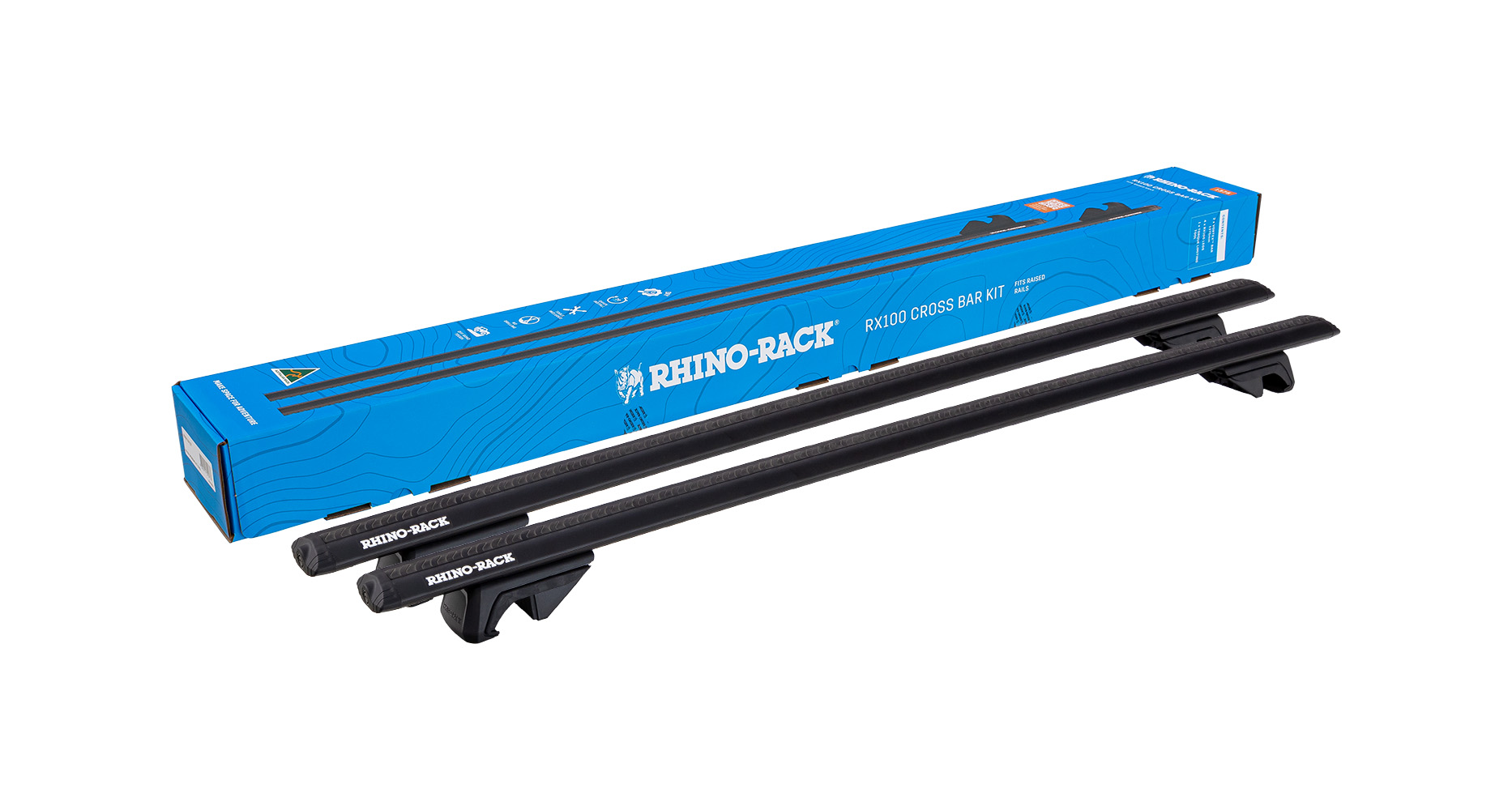 Rhino Rack RXB1VA137 RX100 Cross Bar Kit for Jeep Cherokee KK 5dr SUV with Raised Roof Rail (2008 to 2013) - Raised Rail Mount