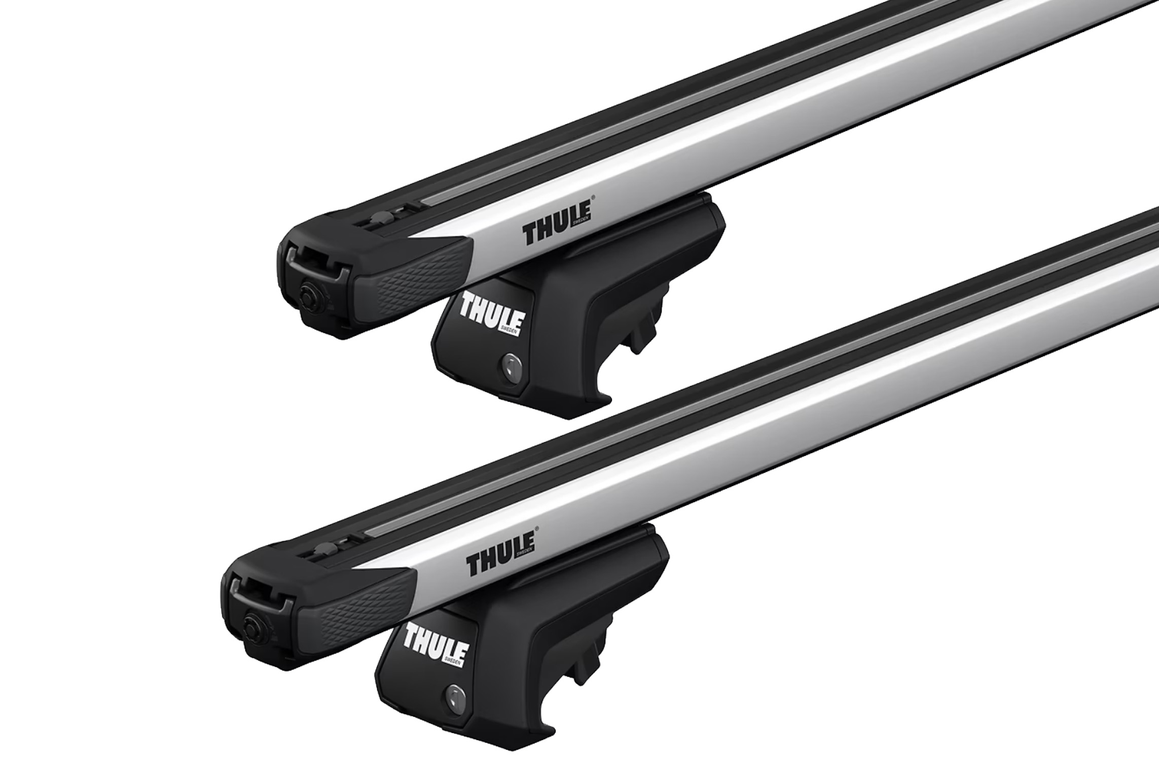 Thule 7104 SlideBar Evo Silver 2 Bar Roof Rack for Dacia Sandero Stepway III 5dr SUV with Raised Roof Rail (2021 onwards) - Raised Rail Mount