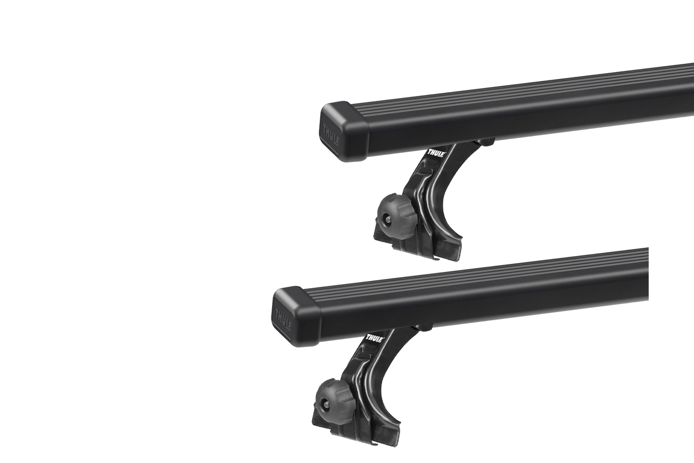 Thule 9510 SquareBar Evo Black 2 Bar Roof Rack for Daihatsu Feroza 2dr SUV with Rain Gutter (1988 to 2002) - Gutter Mount