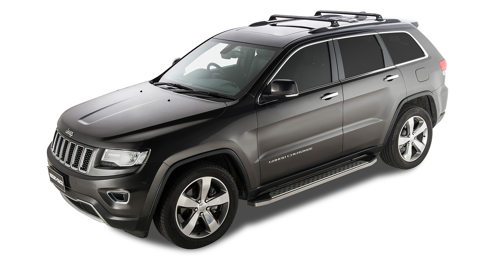 Rhino Rack RVP27 Vortex RVP Black 2 Bar Roof Rack for Jeep Grand Cherokee WK2 Steel Rails 5dr SUV with Flush Roof Rail (2011 to 2021) - Factory Point Mount